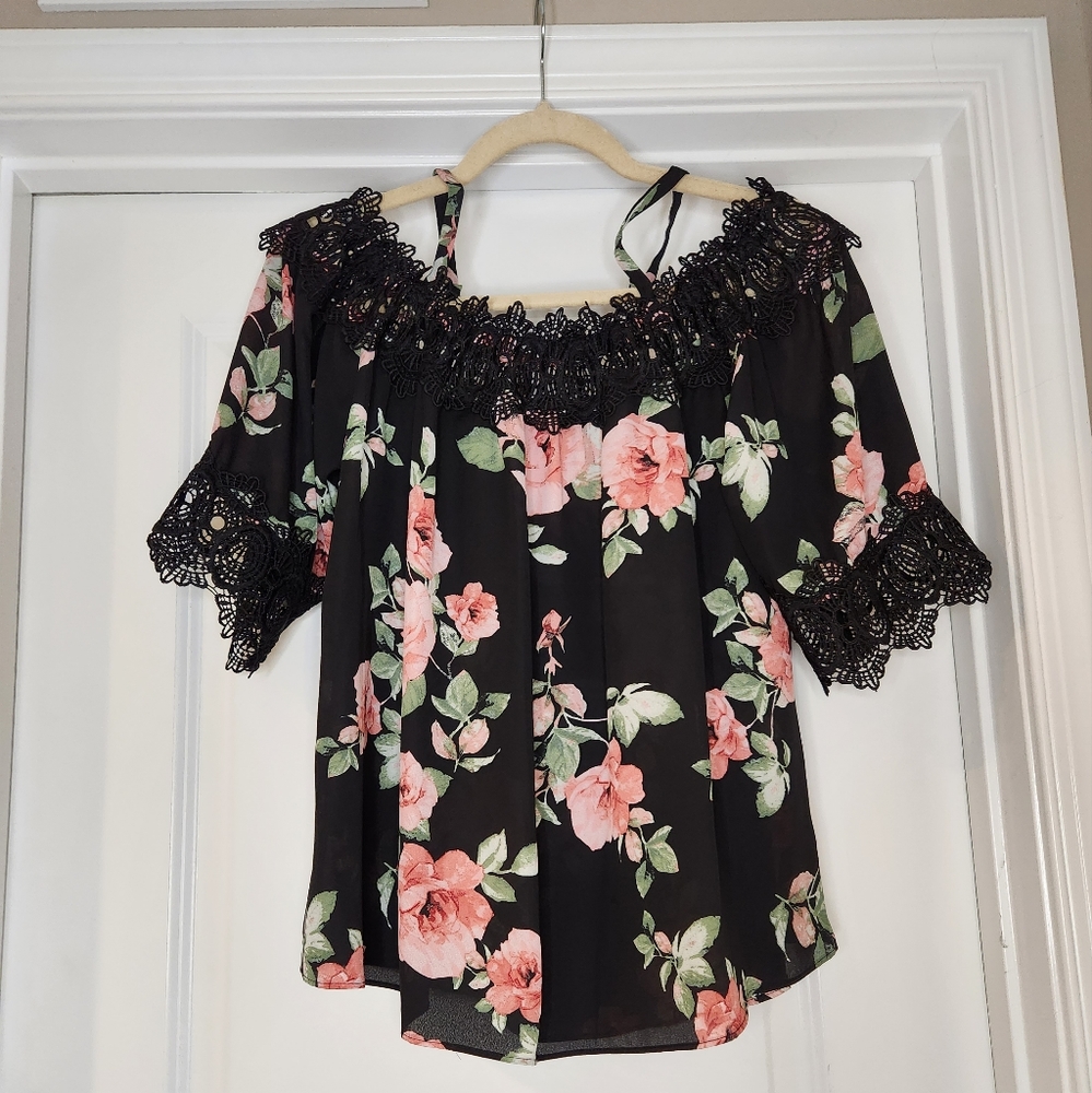 BCX Floral Cold Shoulder Top